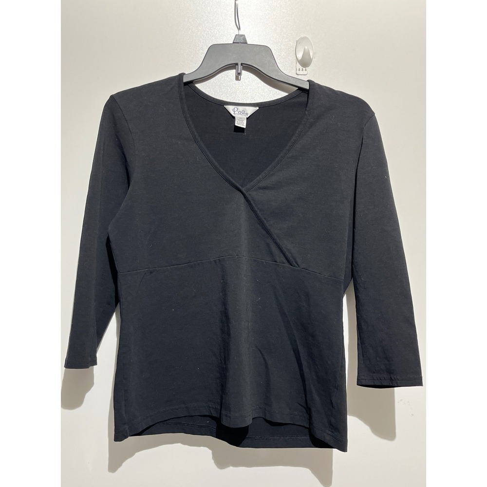 Lilly Pulitzer Womens XL Black Pima Cotton Faux Wrap 3/4 Sleeve V-Neck Top